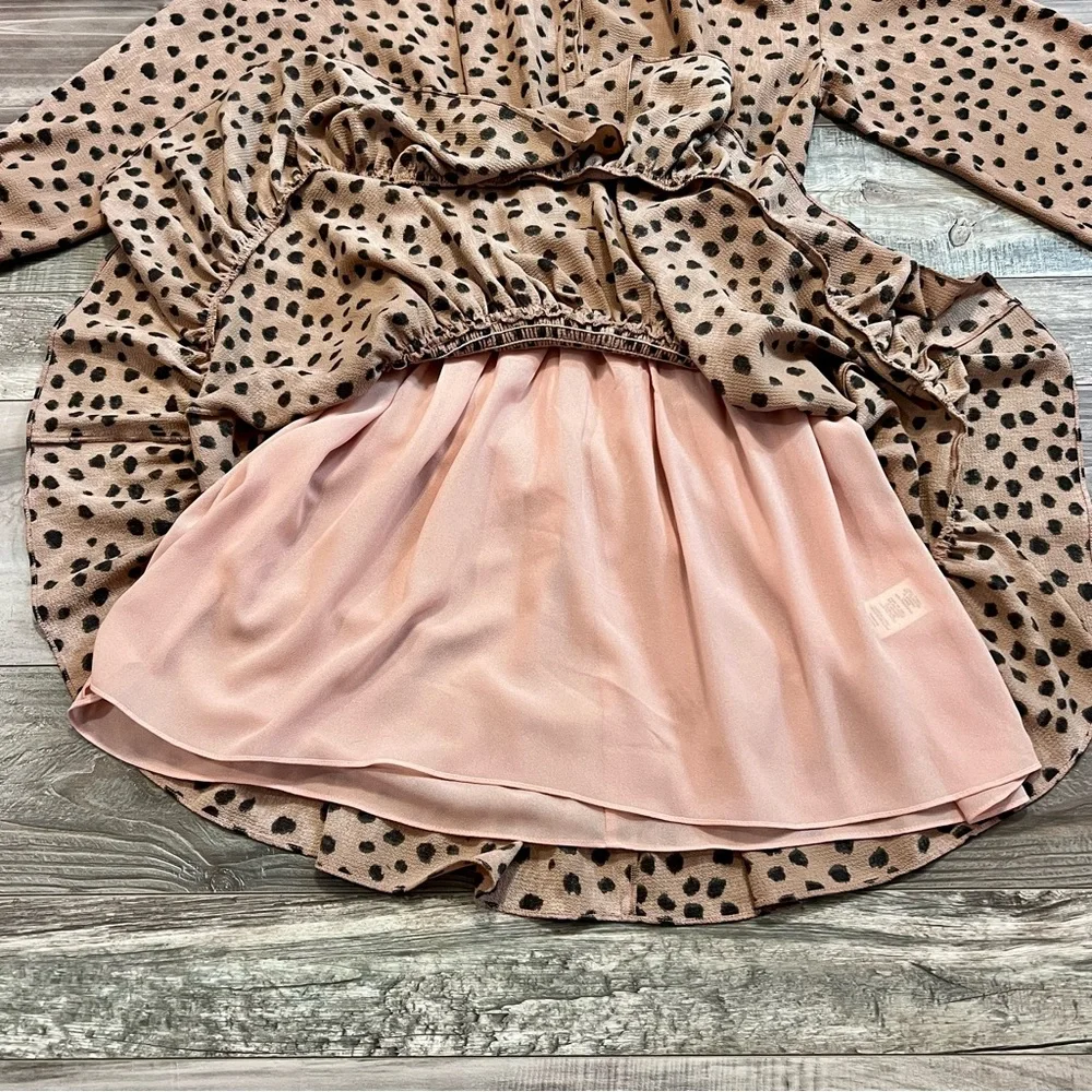 Rebecca Taylor La Vie Le Faune Mini Dress Sz M Smock Cheetah Print Long Sleeve